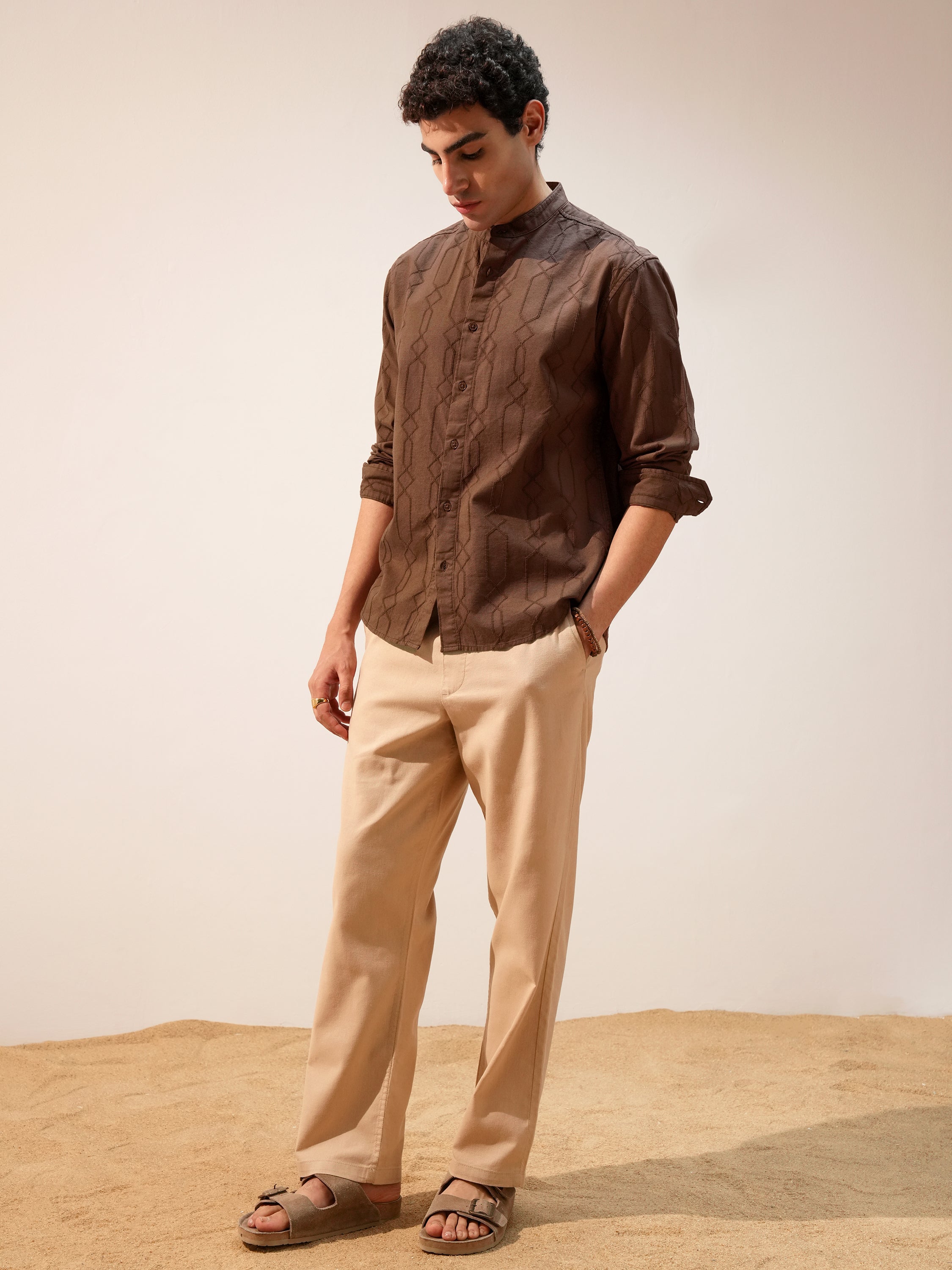 Highlander Men Brown Self Design Relaxed Fit Casual Shirt - Brown - Image 2