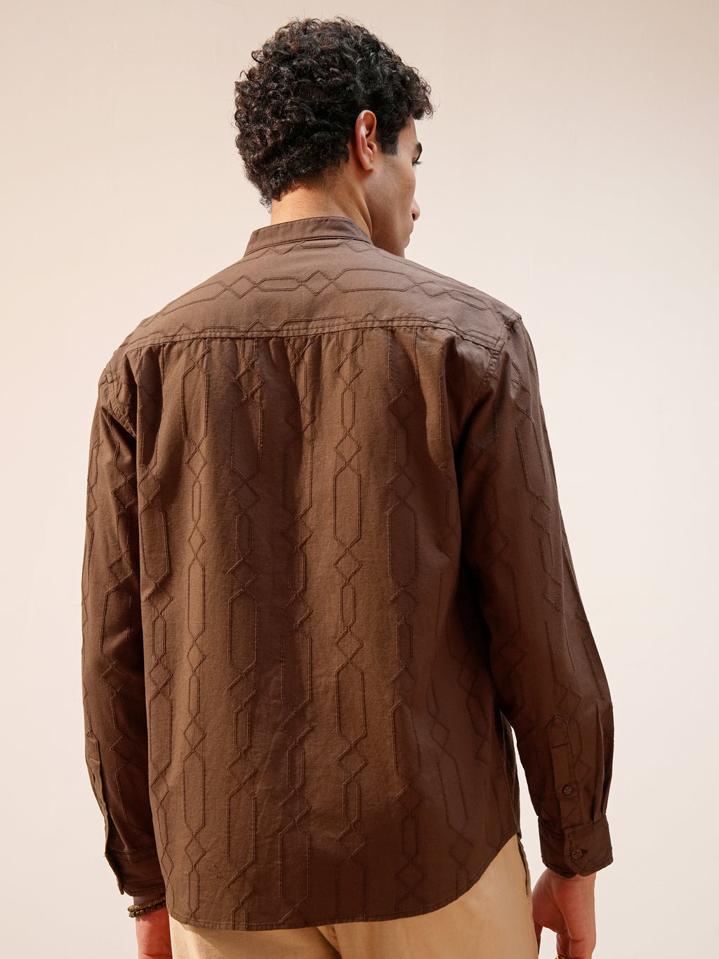Highlander Men Brown Self Design Relaxed Fit Casual Shirt - Brown - Image 3