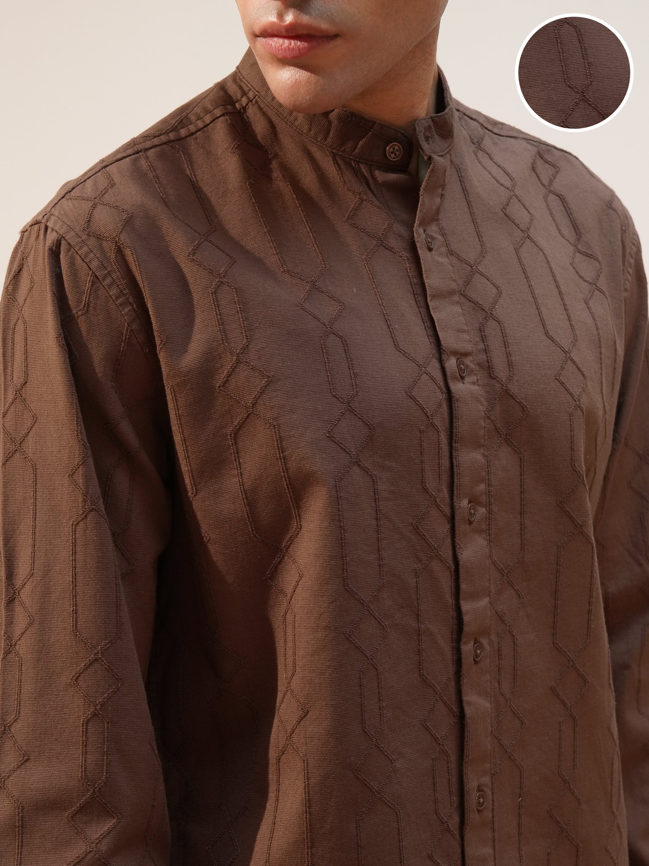 Highlander Men Brown Self Design Relaxed Fit Casual Shirt - Brown - Image 5