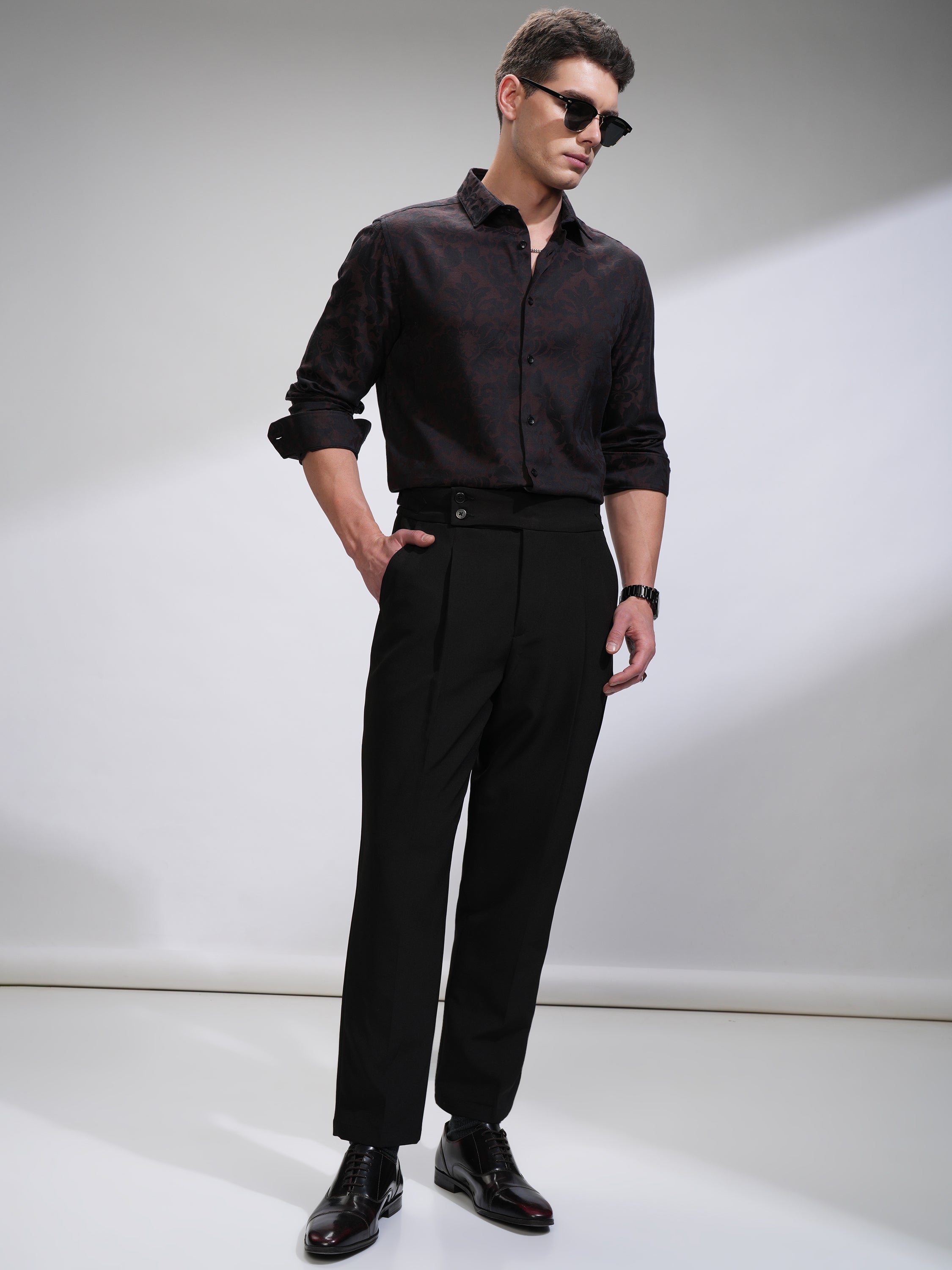 Highlander Men Black Self Design Slim Fit Casual Shirt - Black - Image 2