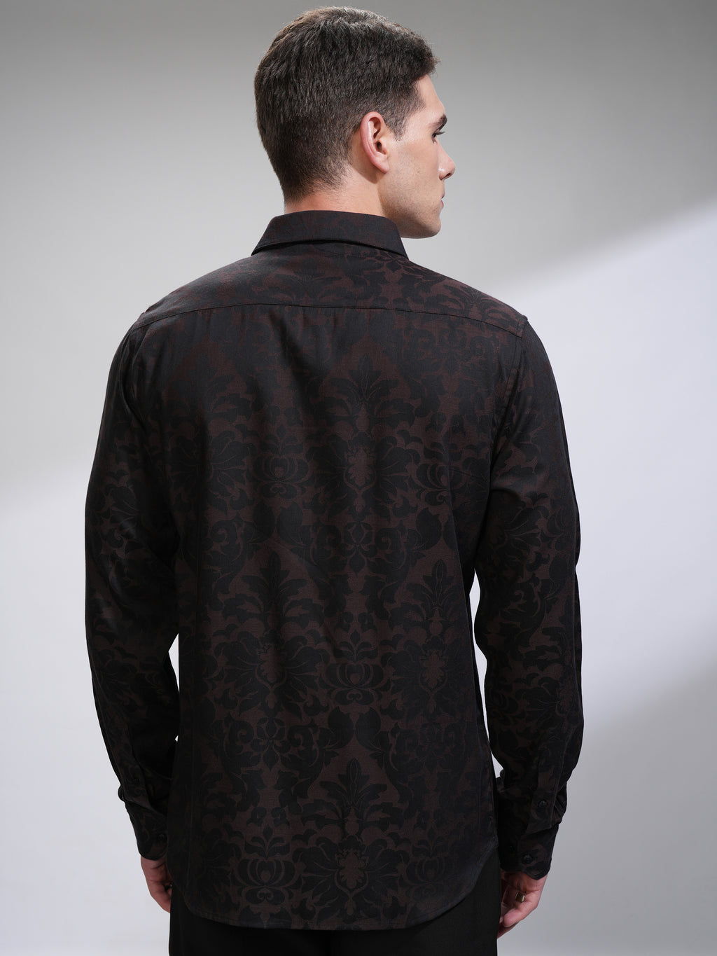 Highlander Men Black Self Design Slim Fit Casual Shirt - Black - Image 3