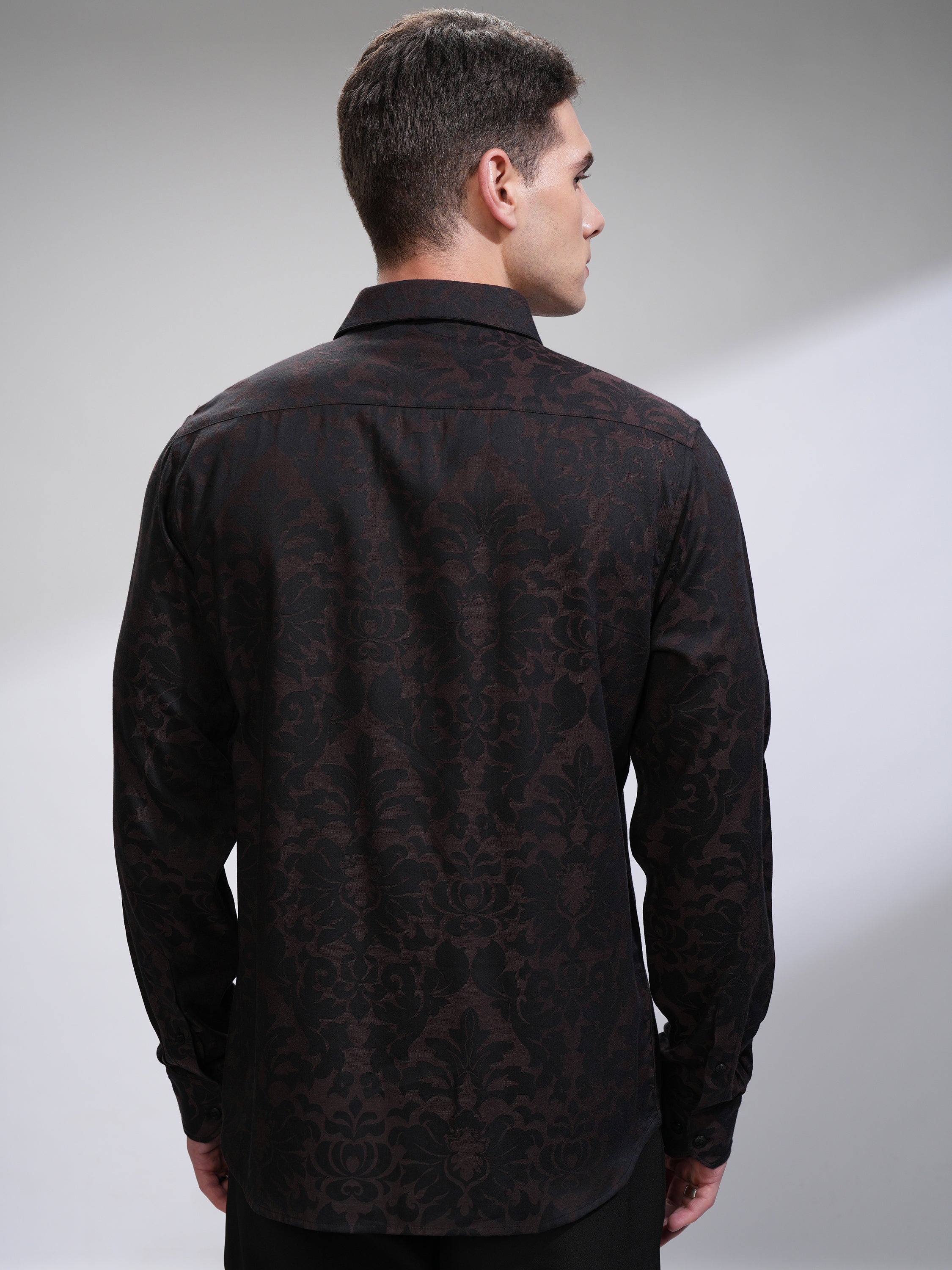 Highlander Men Black Self Design Slim Fit Casual Shirt - Black - Image 3