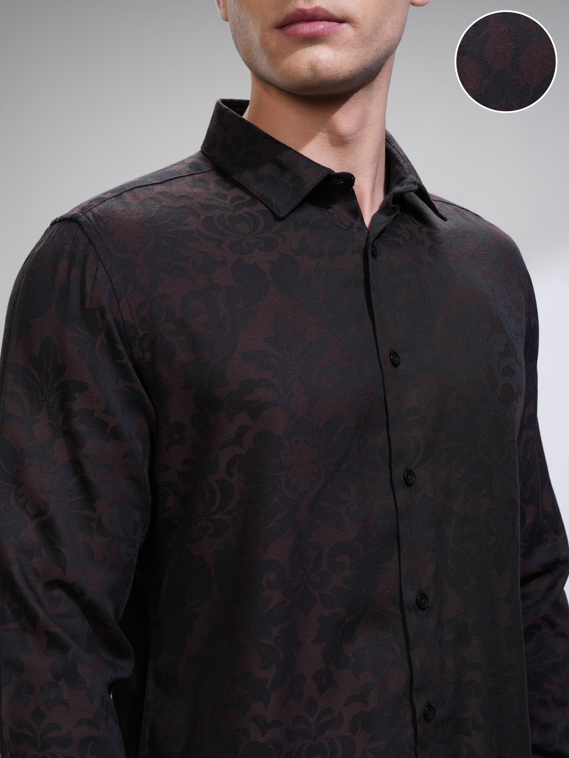 Highlander Men Black Self Design Slim Fit Casual Shirt - Black - Image 5