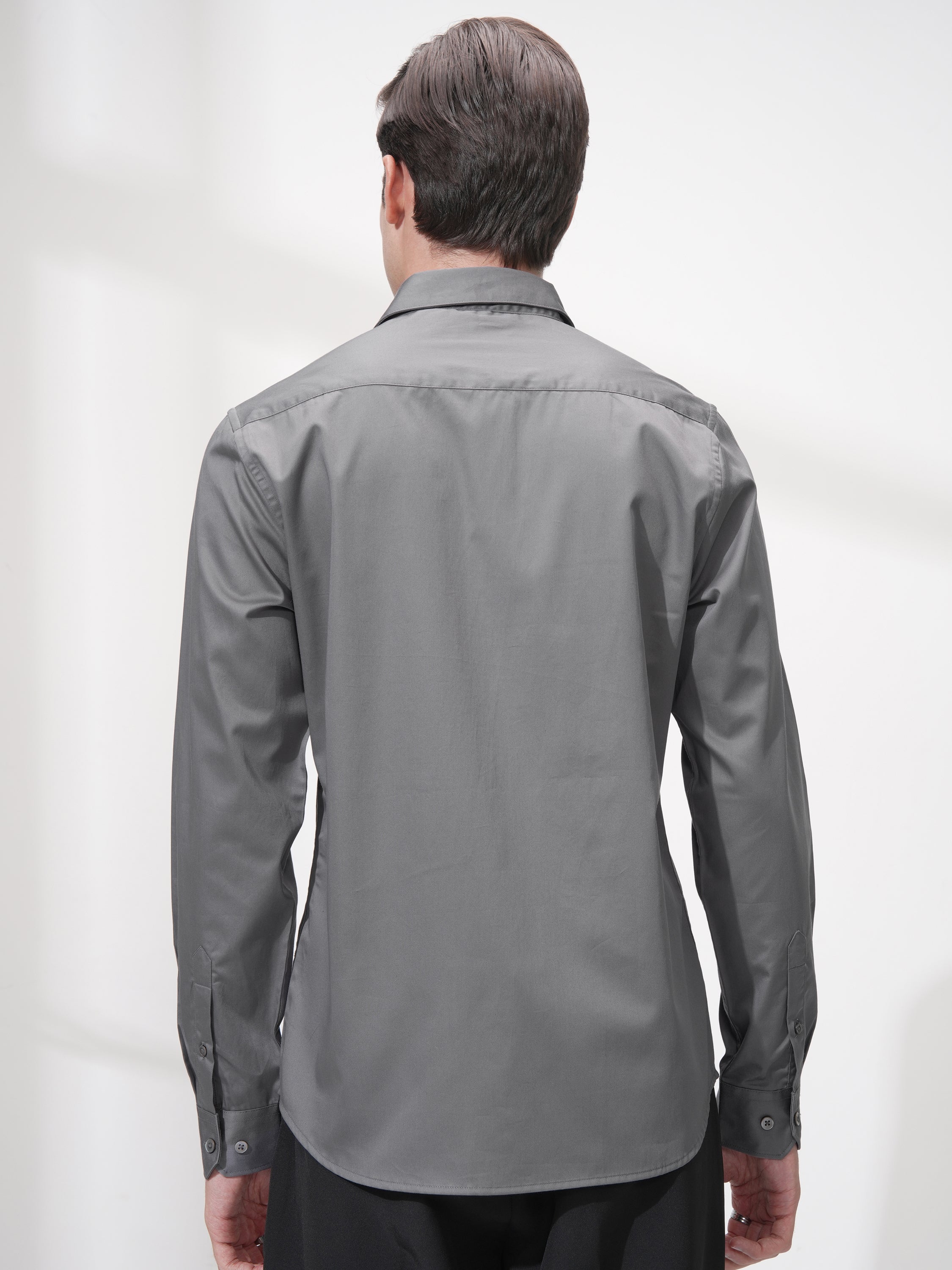 Highlander Men Grey Self Design Slim Fit Casual Shirt - Grey - Image 3