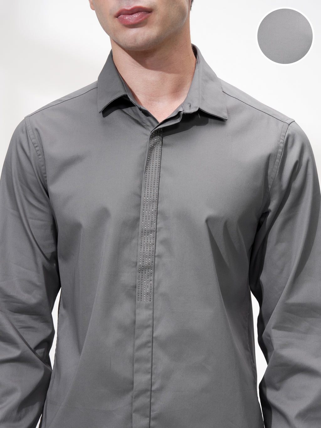 Highlander Men Grey Self Design Slim Fit Casual Shirt - Grey - Image 5