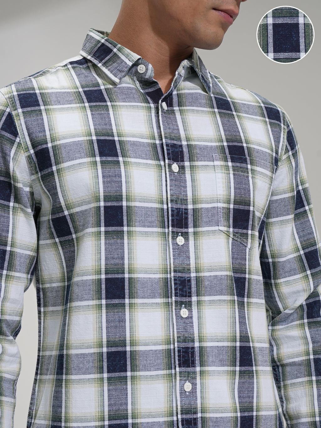 Highlander Men Green Checked Slim Fit Casual Shirt - Green - Image 5