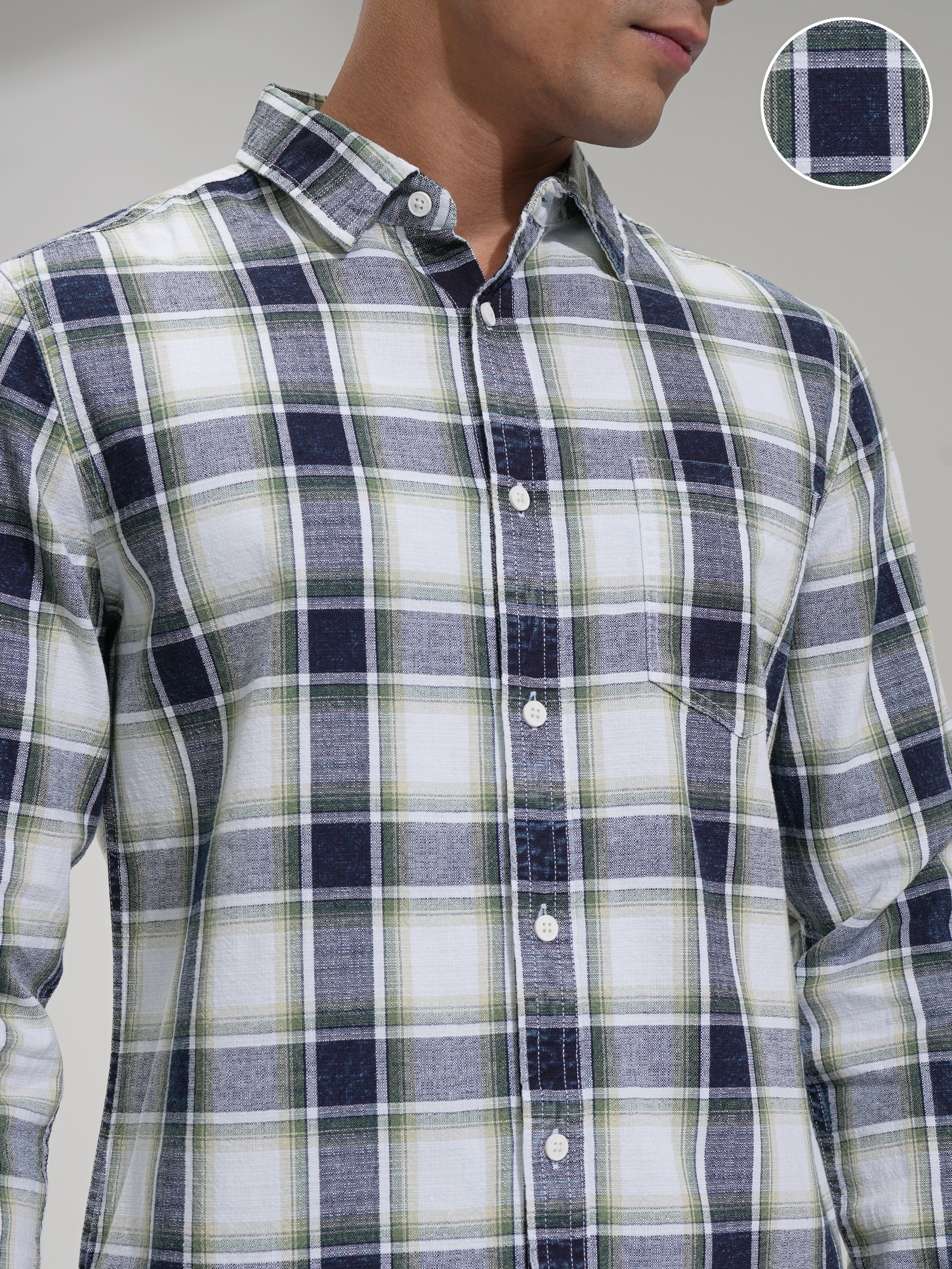Highlander Men Green Checked Slim Fit Casual Shirt - Green - Image 5