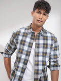 Highlander Men Olive Checked Slim Fit Casual Shirt - Olive - Image 1