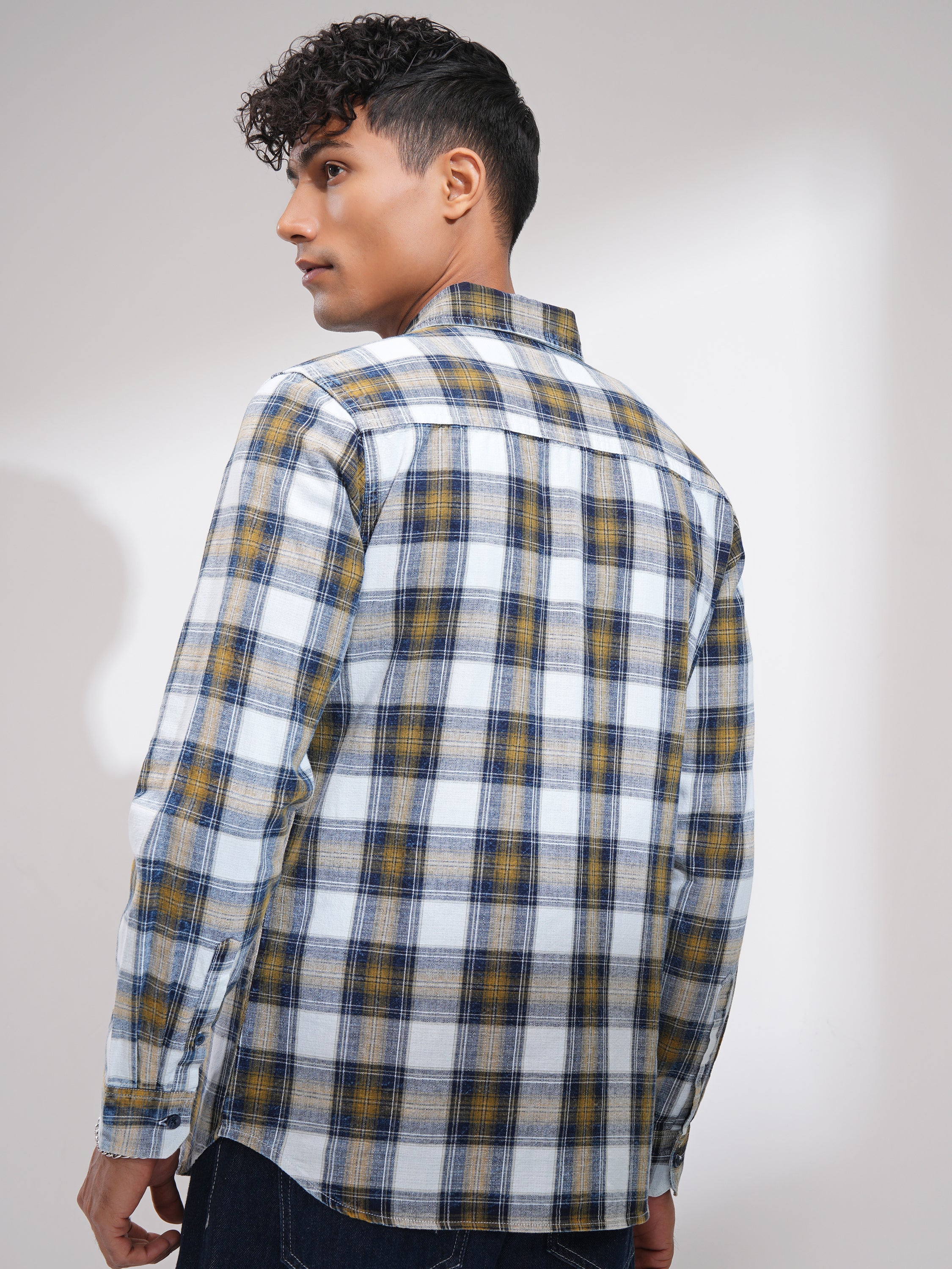 Highlander Men Olive Checked Slim Fit Casual Shirt - Olive - Image 3