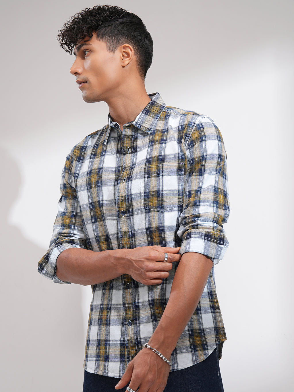 Highlander Men Olive Checked Slim Fit Casual Shirt - Olive - Image 4