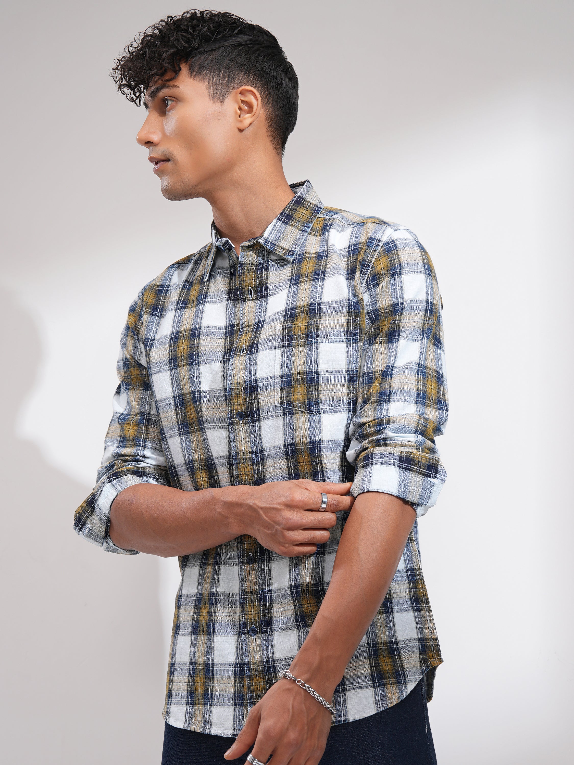 Highlander Men Olive Checked Slim Fit Casual Shirt - Olive - Image 4