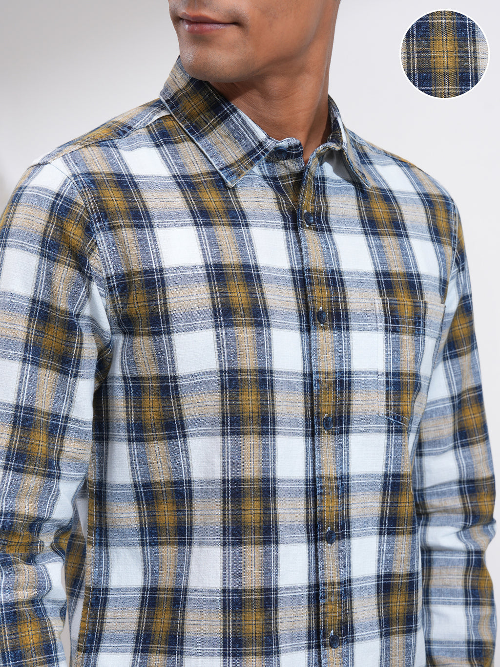 Highlander Men Olive Checked Slim Fit Casual Shirt - Olive - Image 5