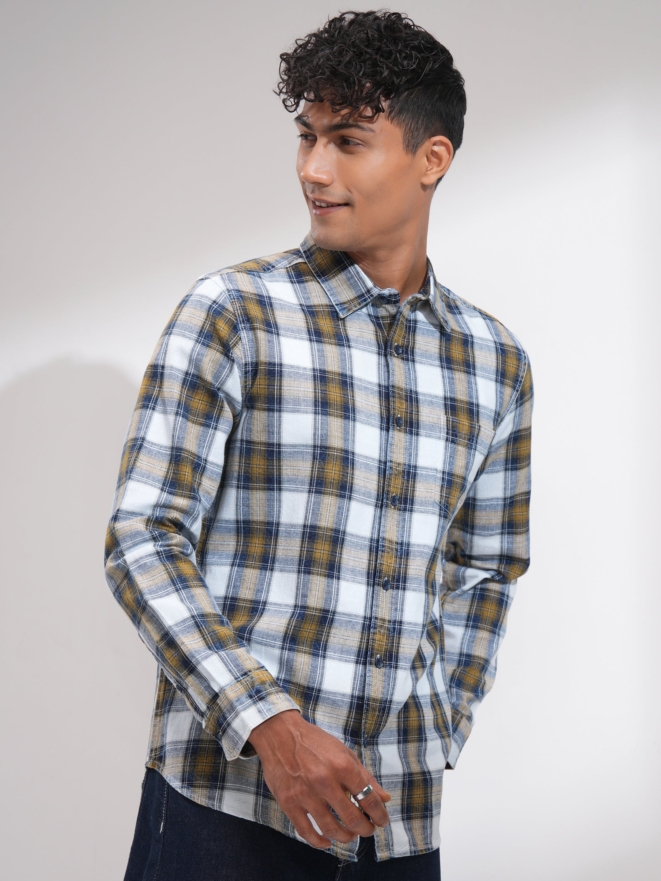 Highlander Men Olive Checked Slim Fit Casual Shirt - Olive - Image 6