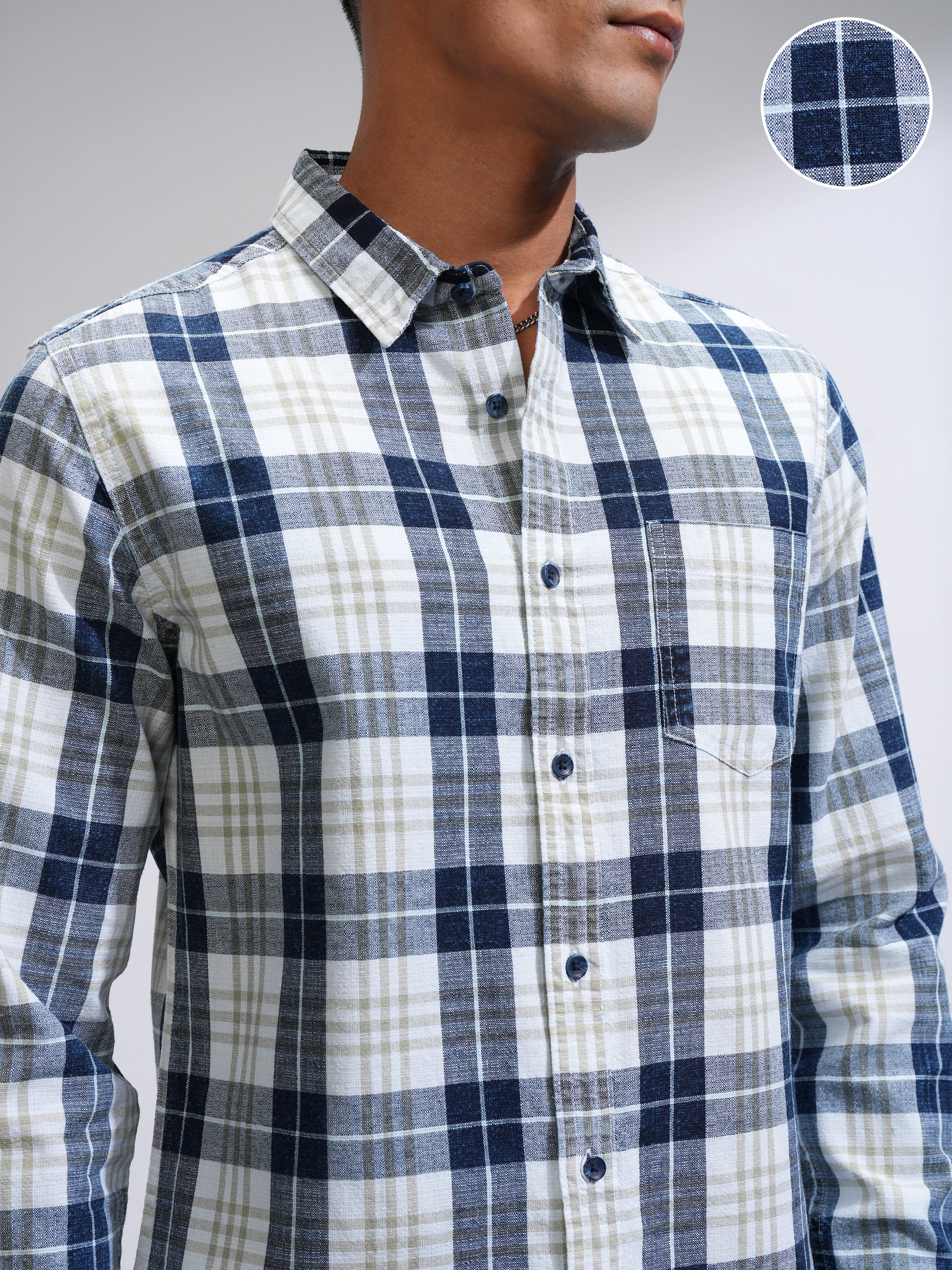 Highlander Men Blue Checked Slim Fit Casual Shirt - Blue - Image 5