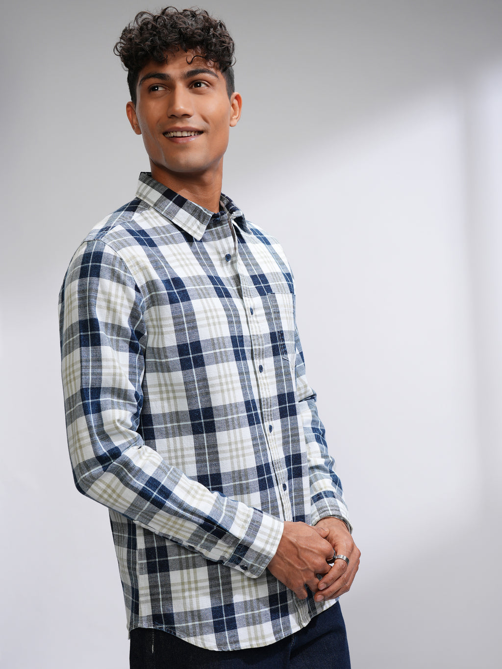 Highlander Men Blue Checked Slim Fit Casual Shirt - Blue - Image 6