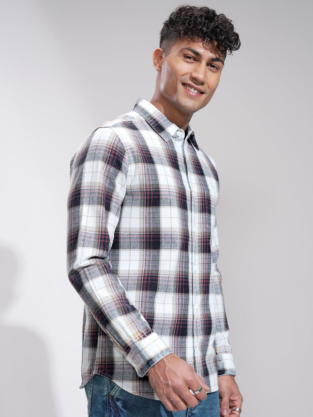 Highlander Men Maroon Checked Slim Fit Casual Shirt - Maroon - Image 6
