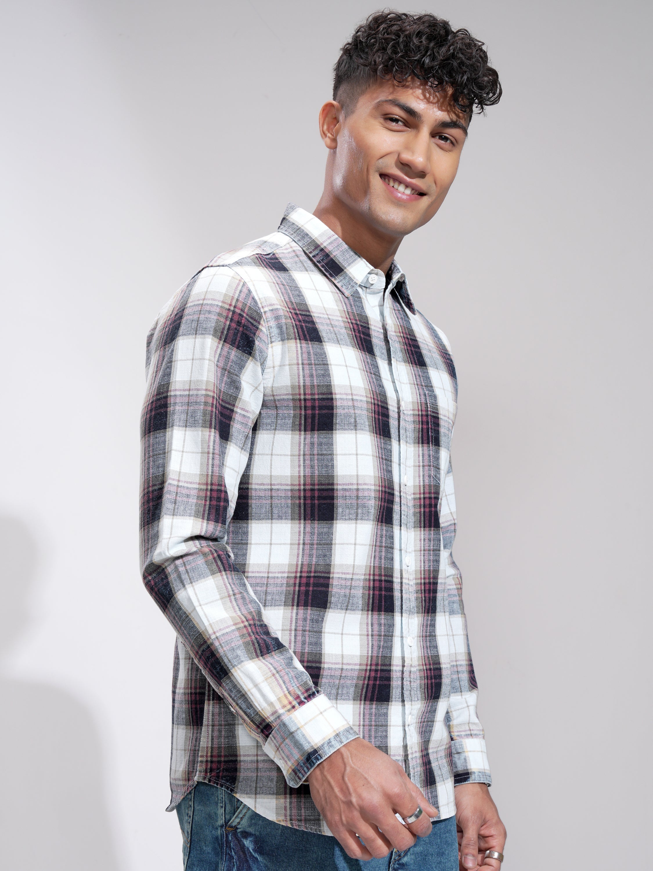 Highlander Men Maroon Checked Slim Fit Casual Shirt - Maroon - Image 6