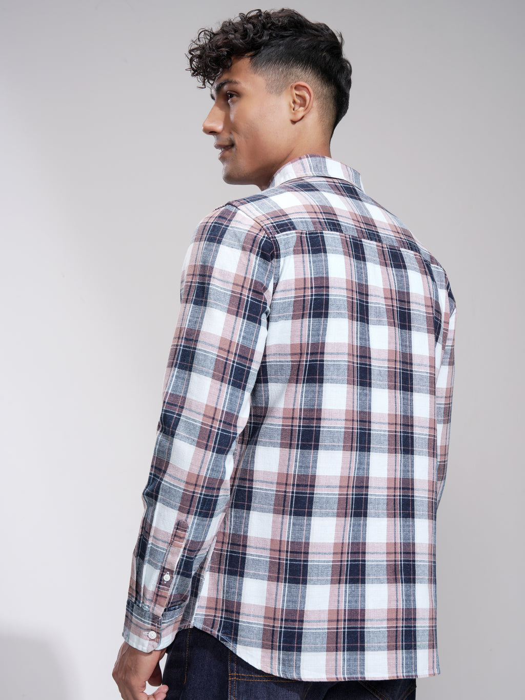 Highlander Men Blue Checked Slim Fit Casual Shirt - Blue - Image 3