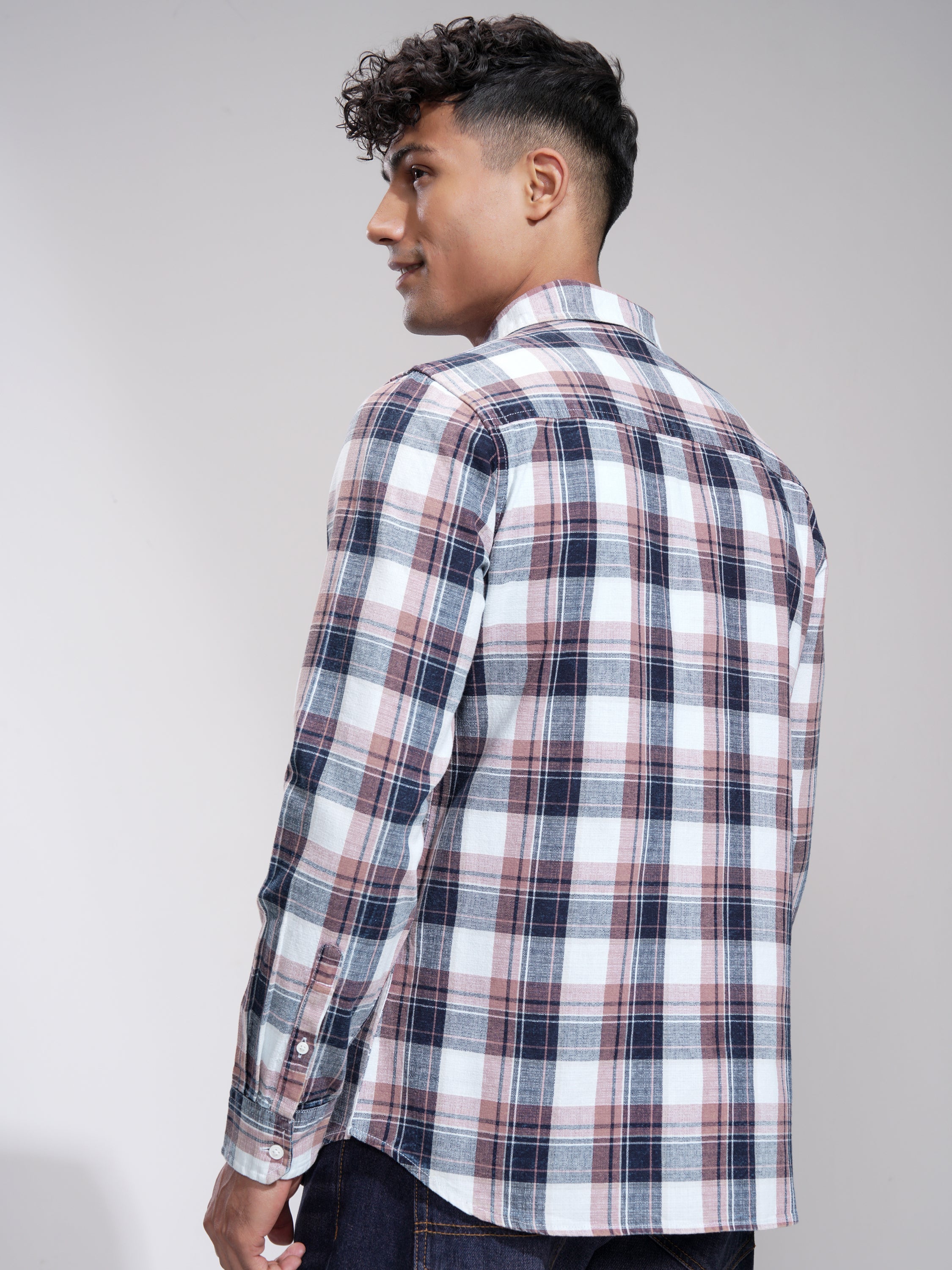 Highlander Men Blue Checked Slim Fit Casual Shirt - Blue - Image 3