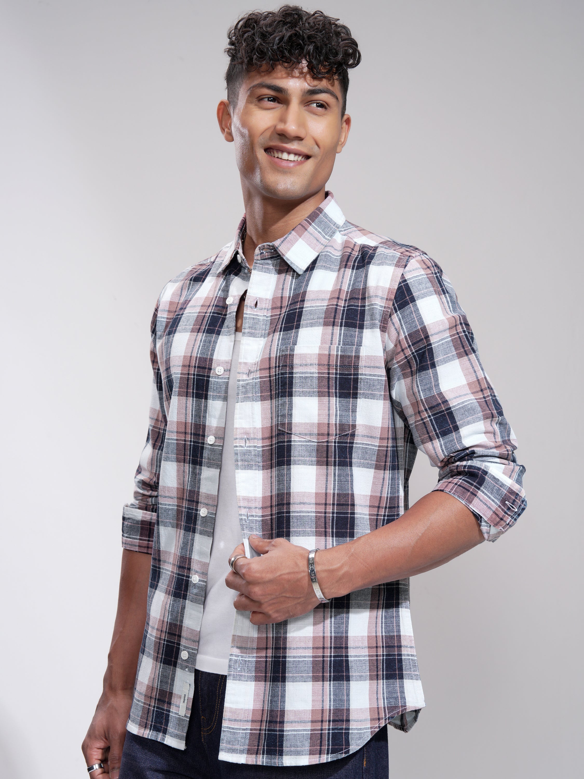 Highlander Men Blue Checked Slim Fit Casual Shirt - Blue - Image 4