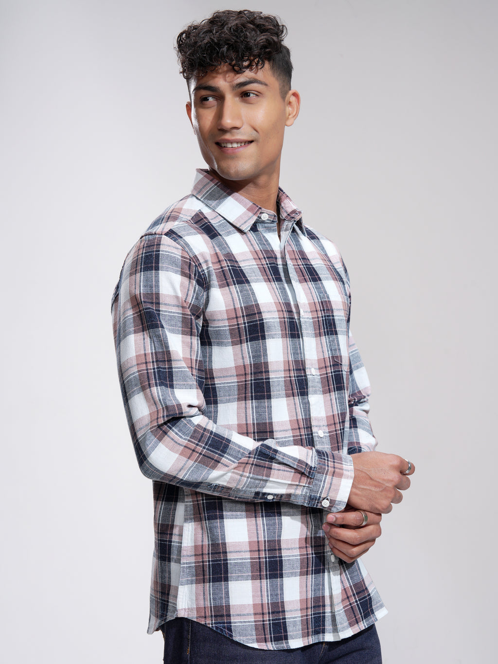 Highlander Men Blue Checked Slim Fit Casual Shirt - Blue - Image 6