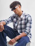 Highlander Men Blue Checked Slim Fit Casual Shirt - Blue - Image 1