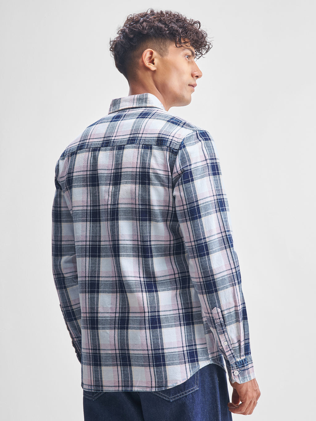 Highlander Men Blue Checked Slim Fit Casual Shirt - Blue - Image 3