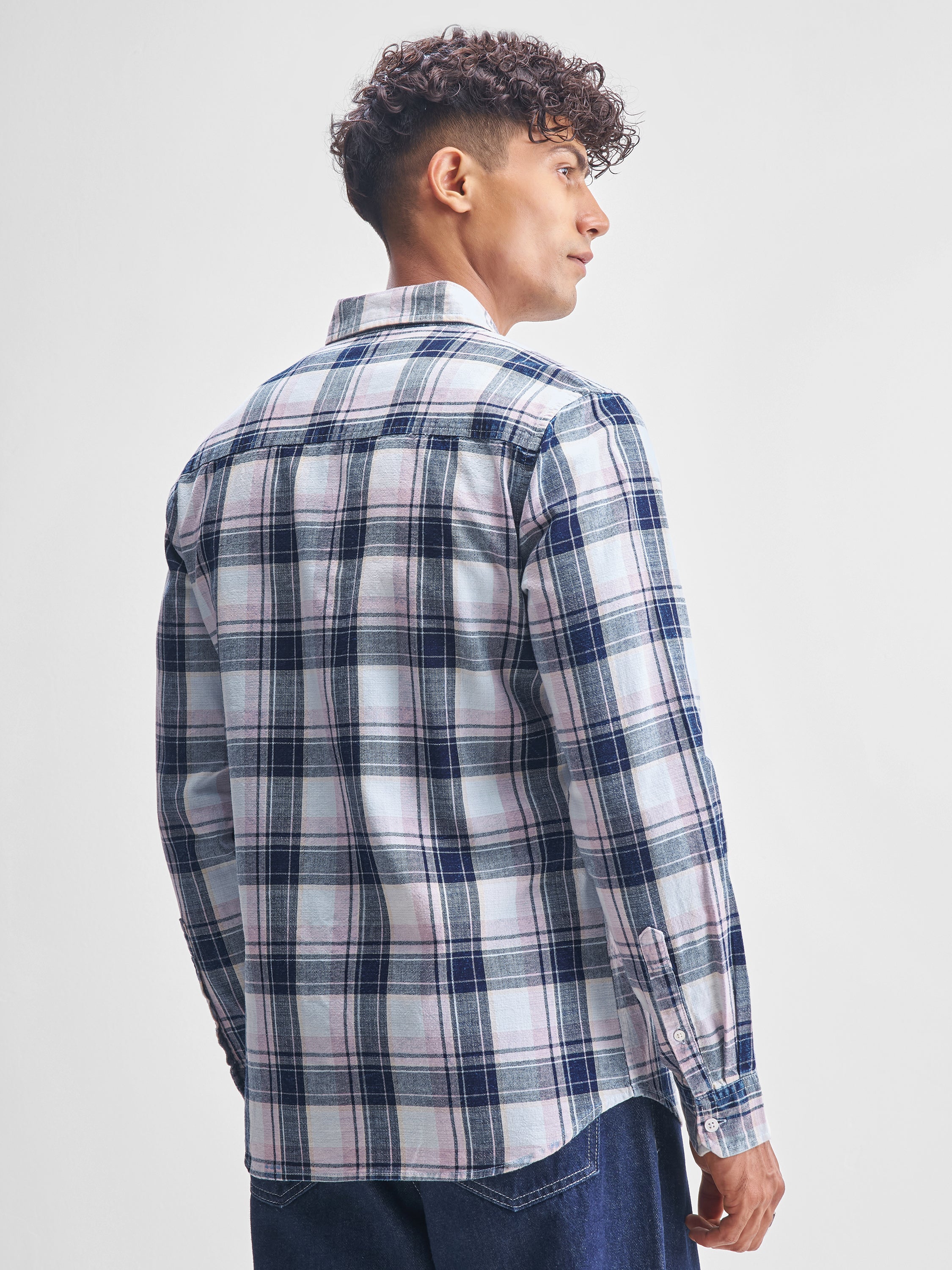 Highlander Men Blue Checked Slim Fit Casual Shirt - Blue - Image 3