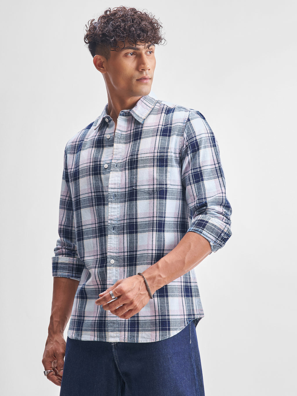 Highlander Men Blue Checked Slim Fit Casual Shirt - Blue - Image 4