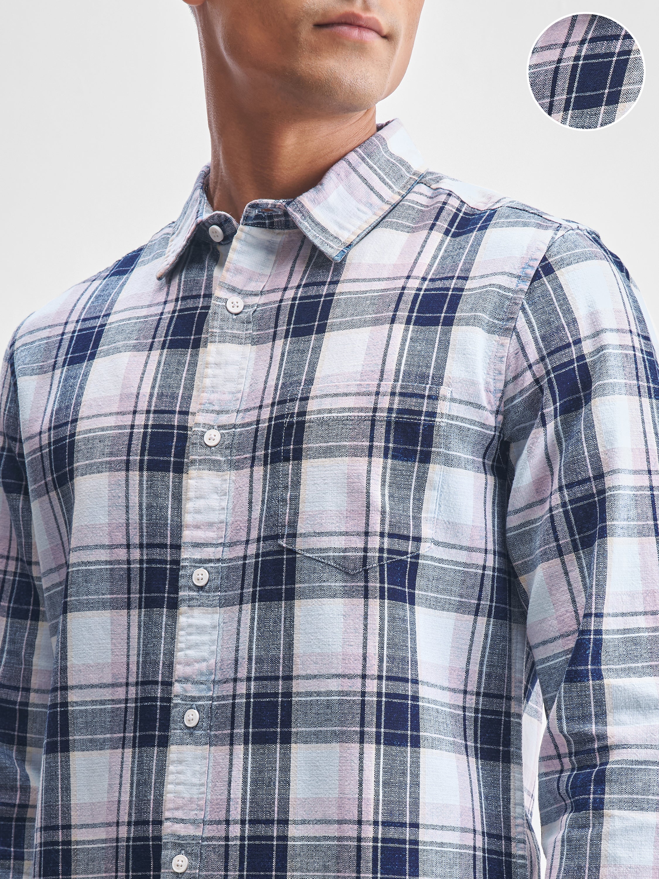 Highlander Men Blue Checked Slim Fit Casual Shirt - Blue - Image 5