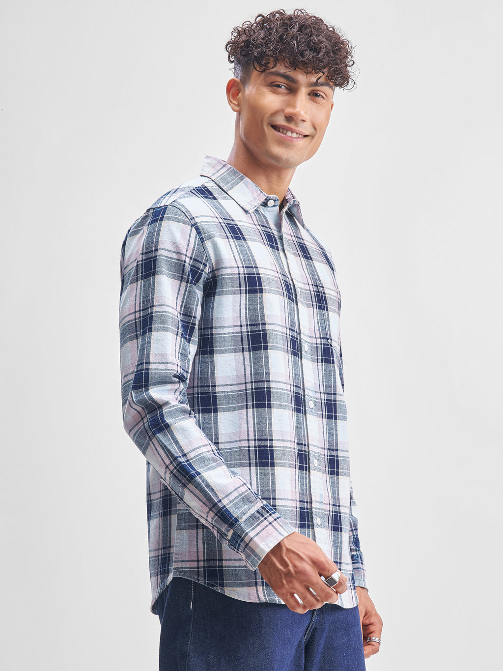 Highlander Men Blue Checked Slim Fit Casual Shirt - Blue - Image 6