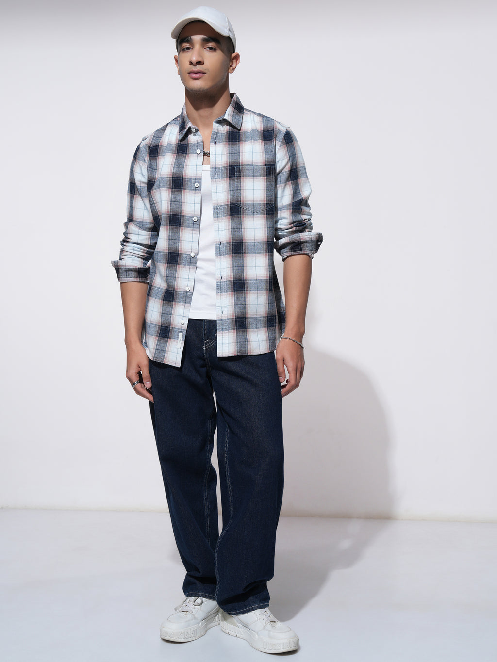 Highlander Men Peach Checked Slim Fit Casual Shirt - Peach - Image 2