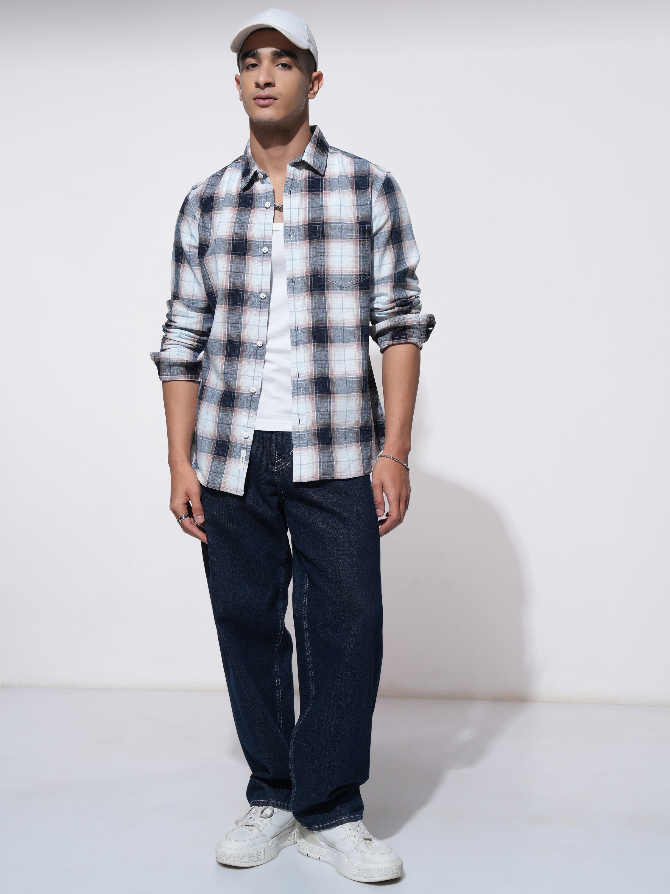 Highlander Men Peach Checked Slim Fit Casual Shirt - Peach - Image 2