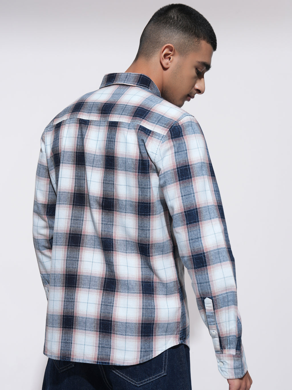 Highlander Men Peach Checked Slim Fit Casual Shirt - Peach - Image 3