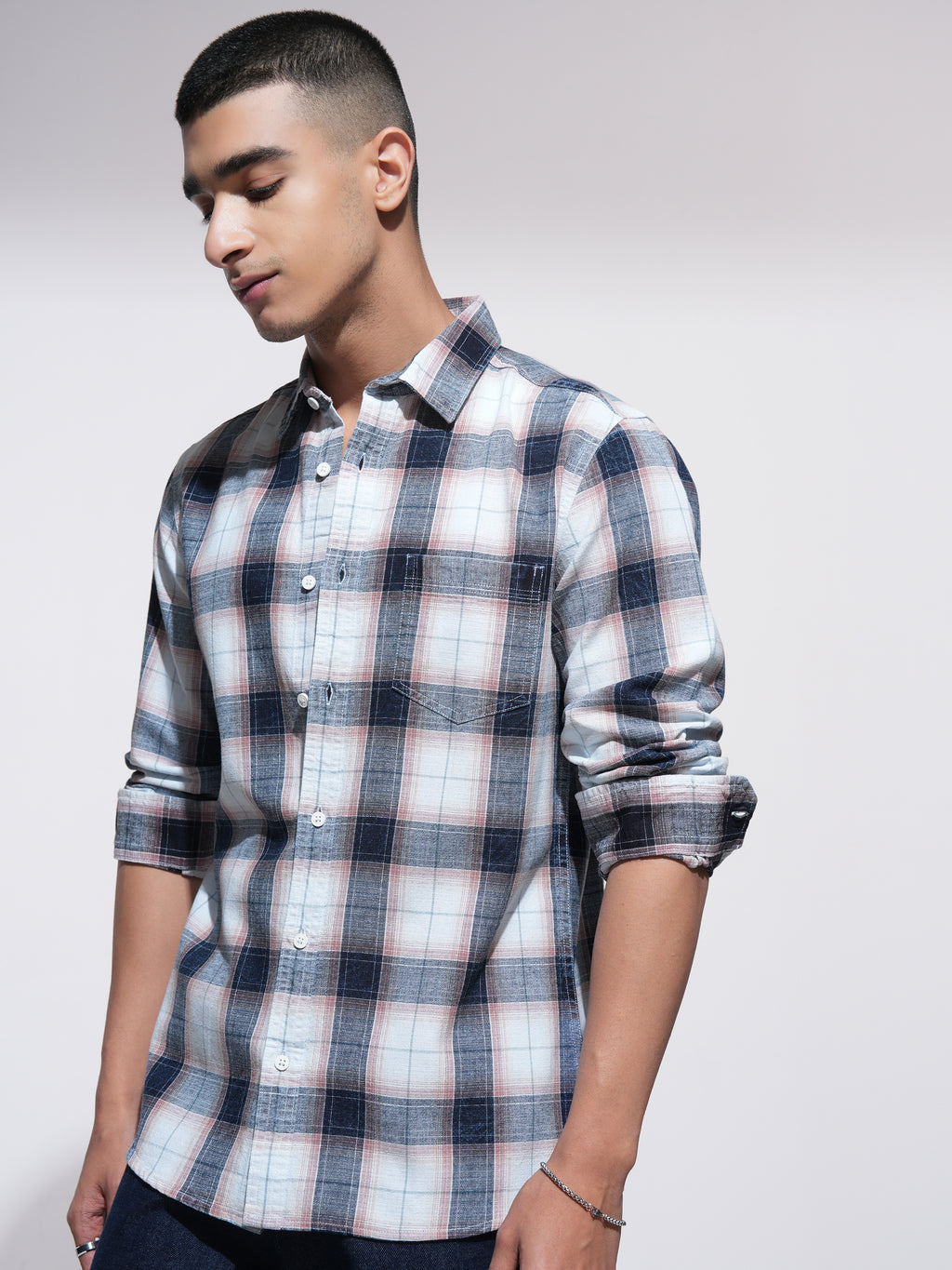Highlander Men Peach Checked Slim Fit Casual Shirt - Peach - Image 4