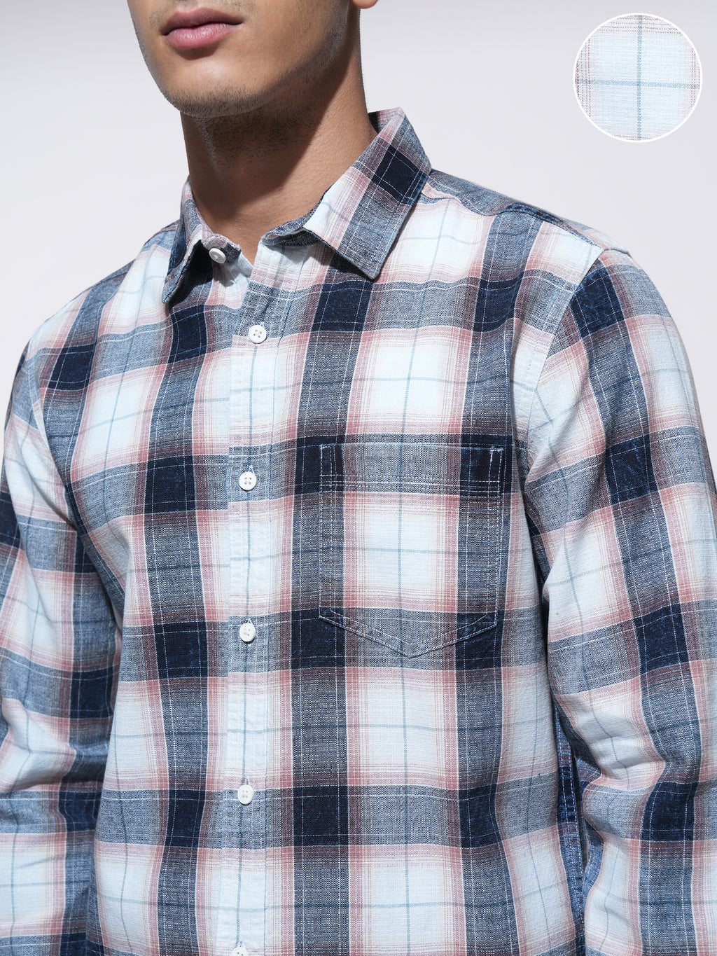 Highlander Men Peach Checked Slim Fit Casual Shirt - Peach - Image 5