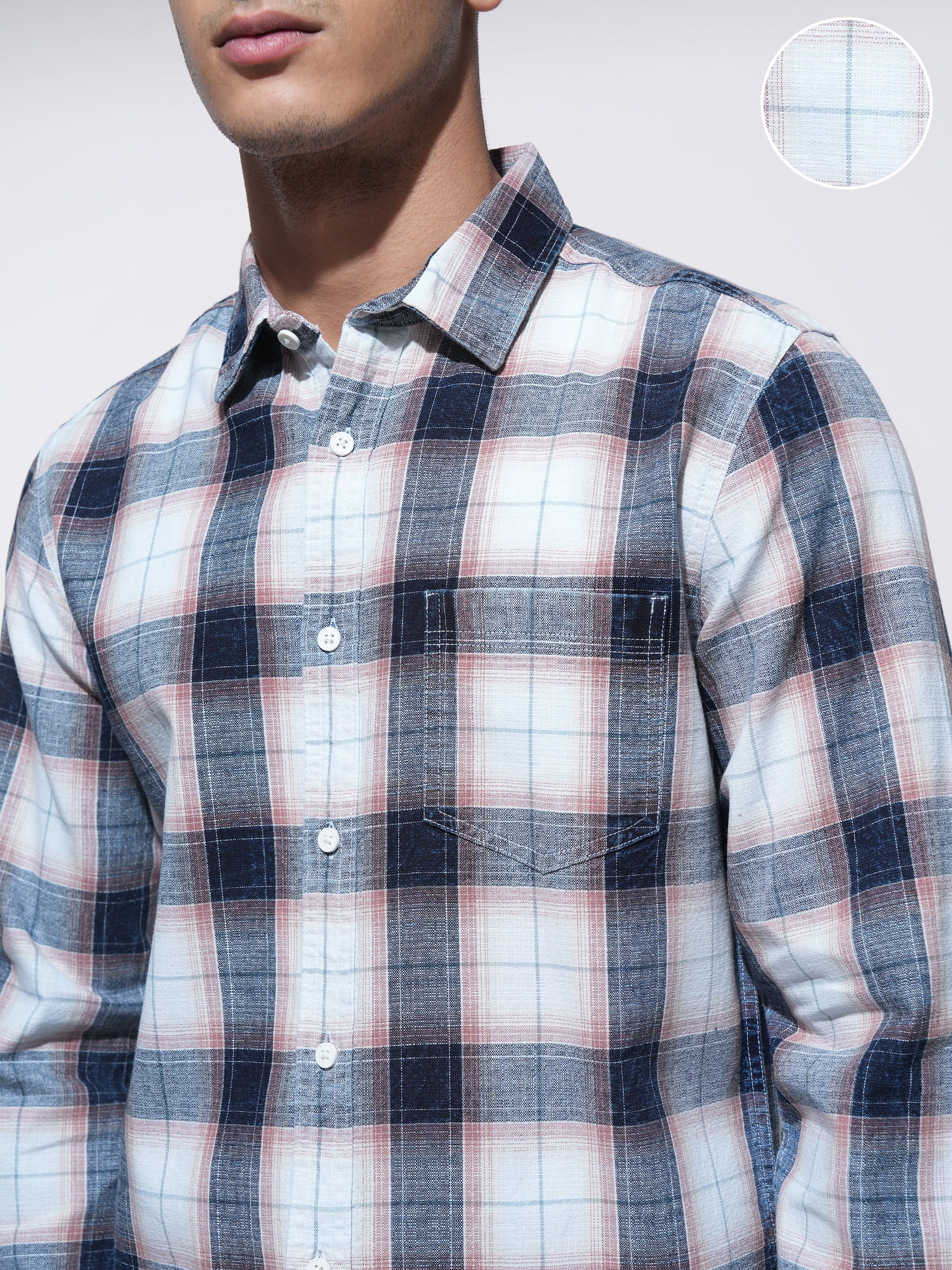 Highlander Men Peach Checked Slim Fit Casual Shirt - Peach - Image 5
