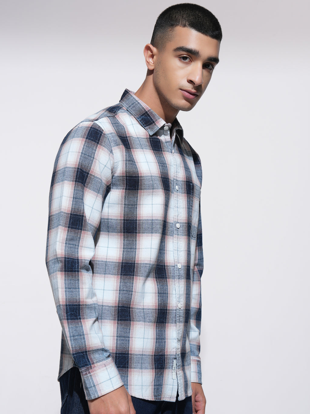 Highlander Men Peach Checked Slim Fit Casual Shirt - Peach - Image 6
