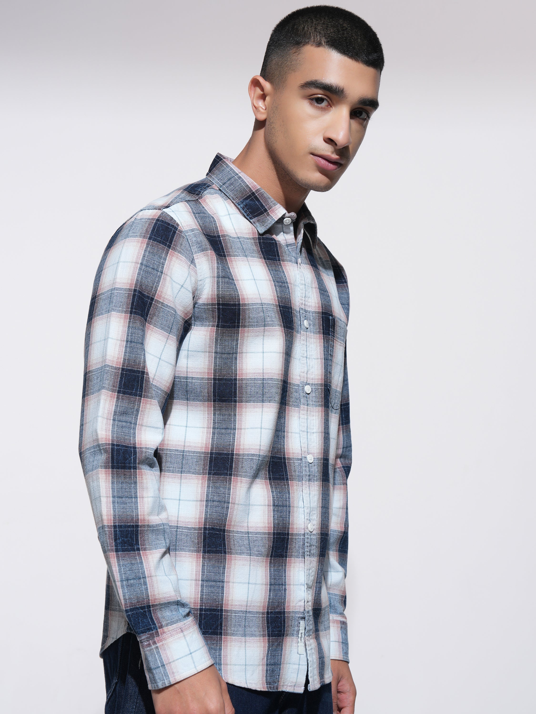 Highlander Men Peach Checked Slim Fit Casual Shirt - Peach - Image 6