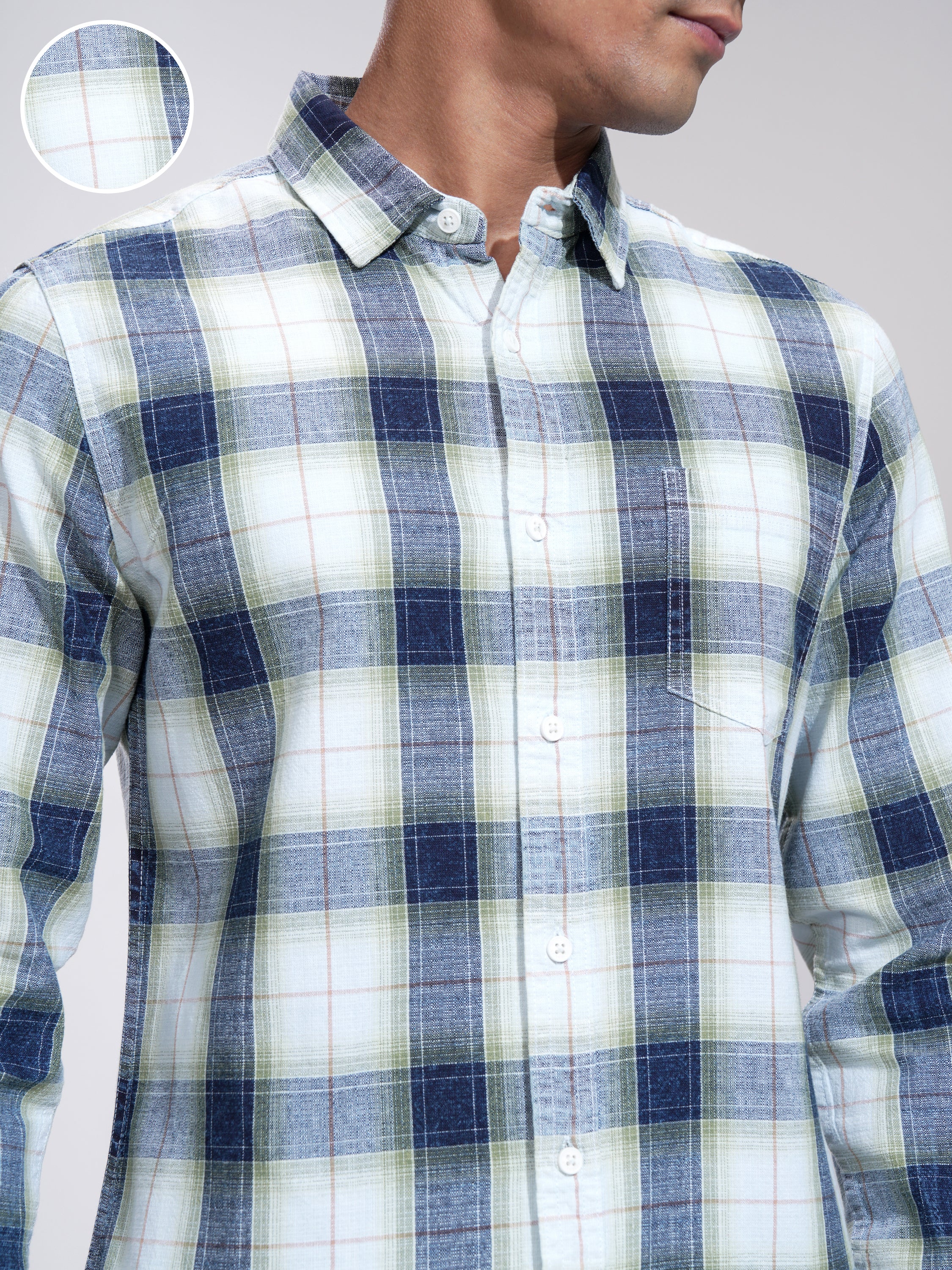 Highlander Men Green Checked Slim Fit Casual Shirt - Green - Image 5