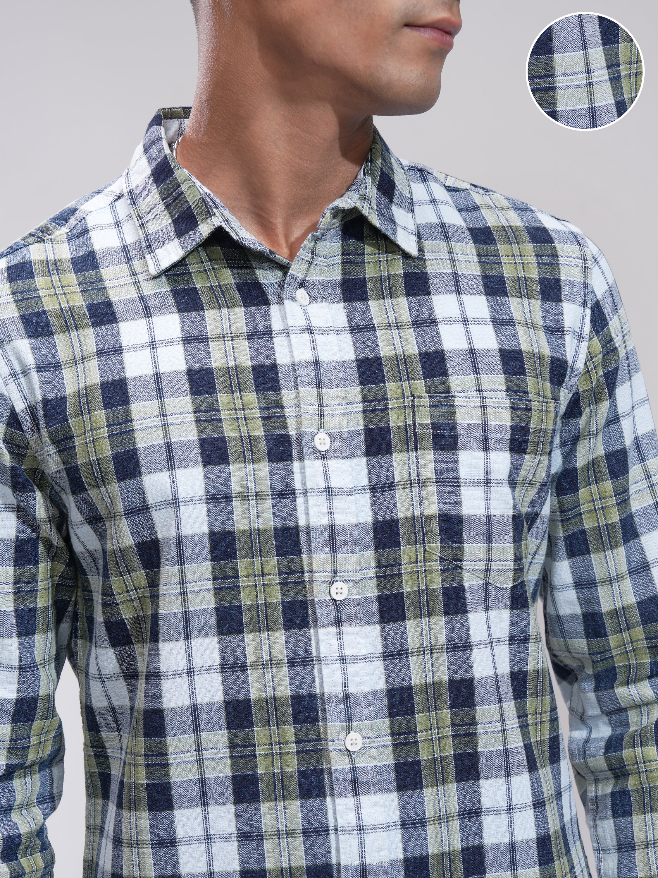 Highlander Men Green Checked Slim Fit Casual Shirt - Green - Image 5
