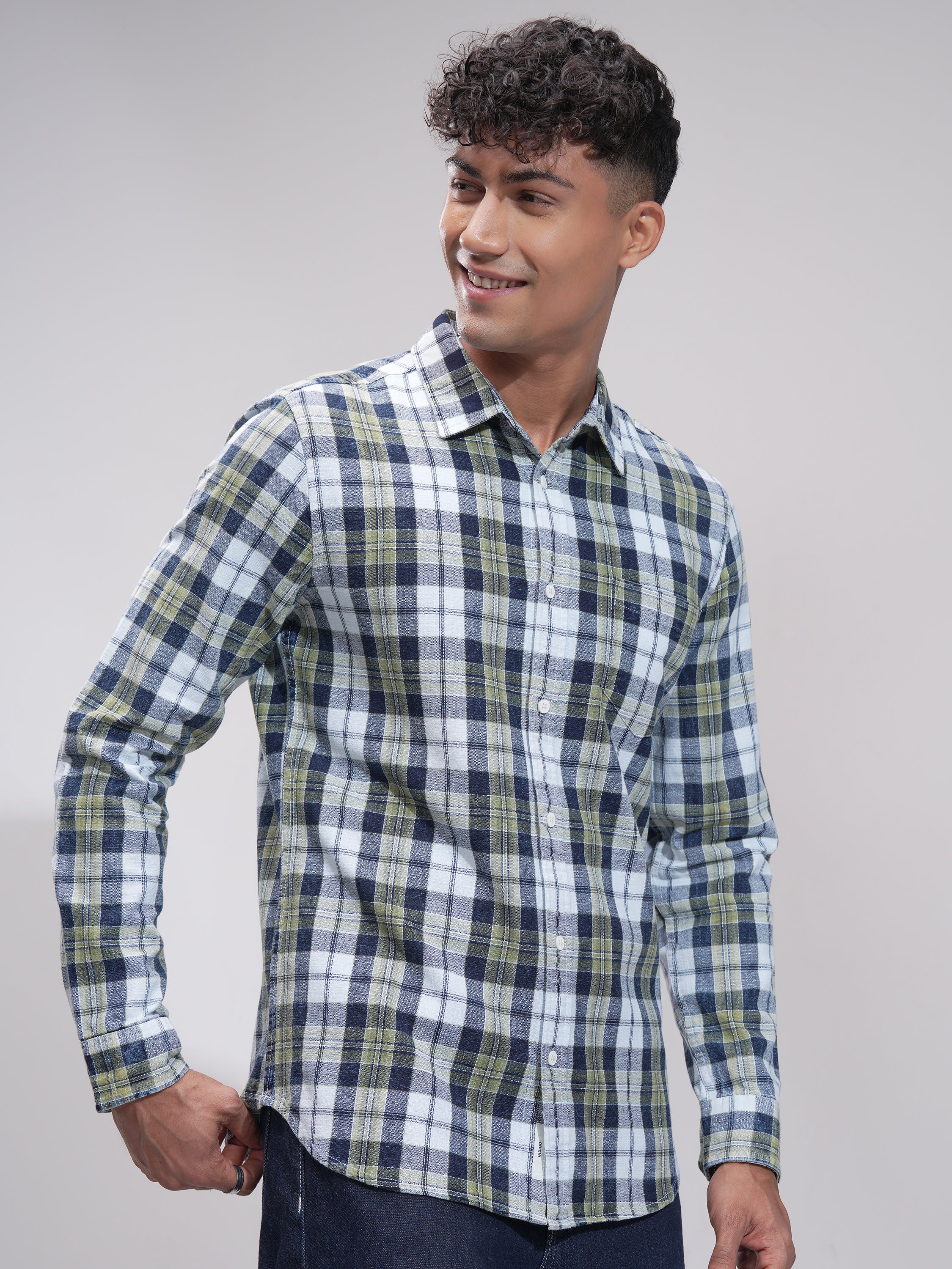 Highlander Men Green Checked Slim Fit Casual Shirt - Green - Image 6