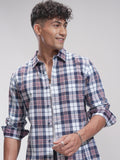 Highlander Men Blue Checked Slim Fit Casual Shirt - Blue - Image 1