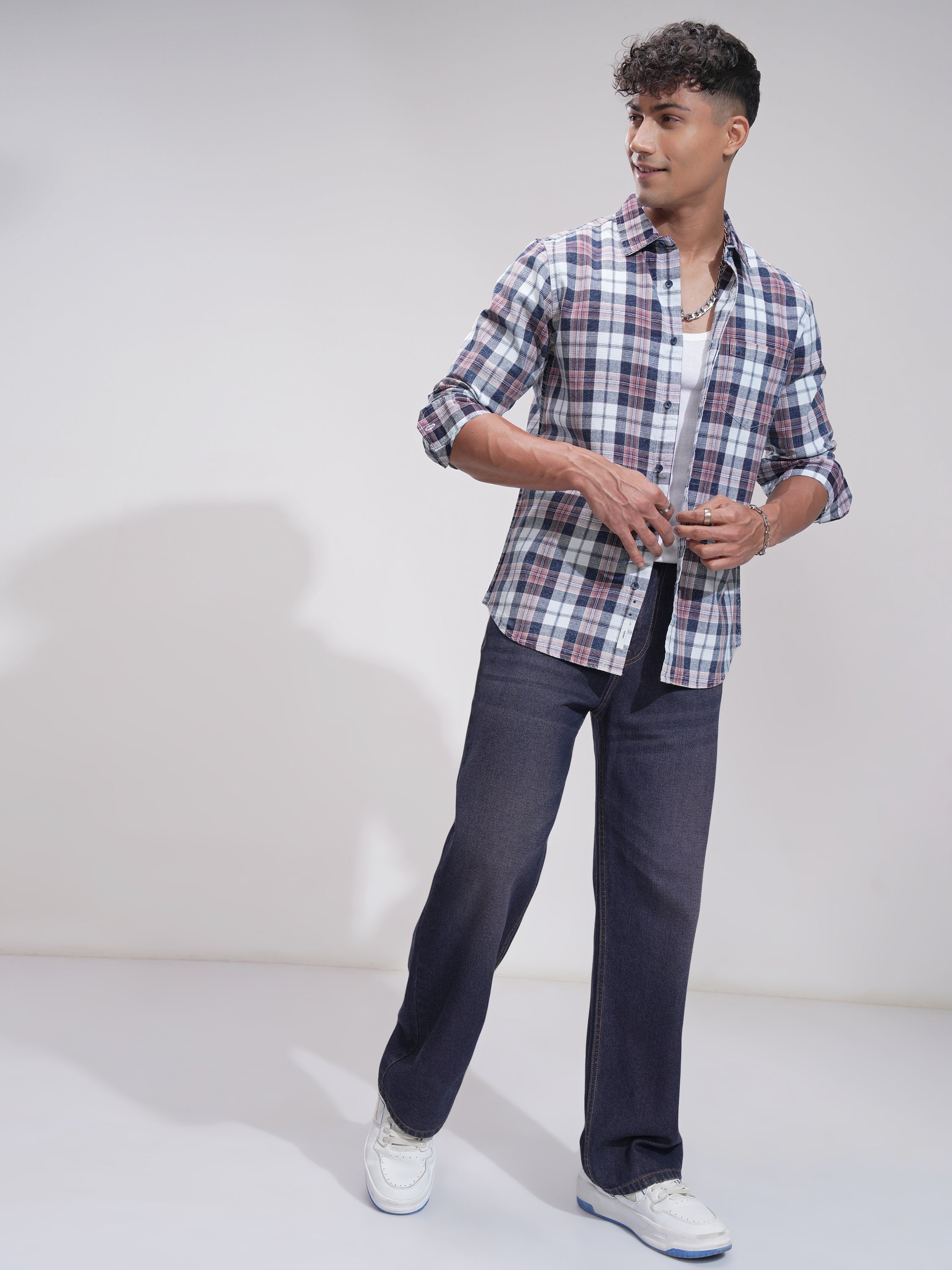 Highlander Men Blue Checked Slim Fit Casual Shirt - Blue - Image 2