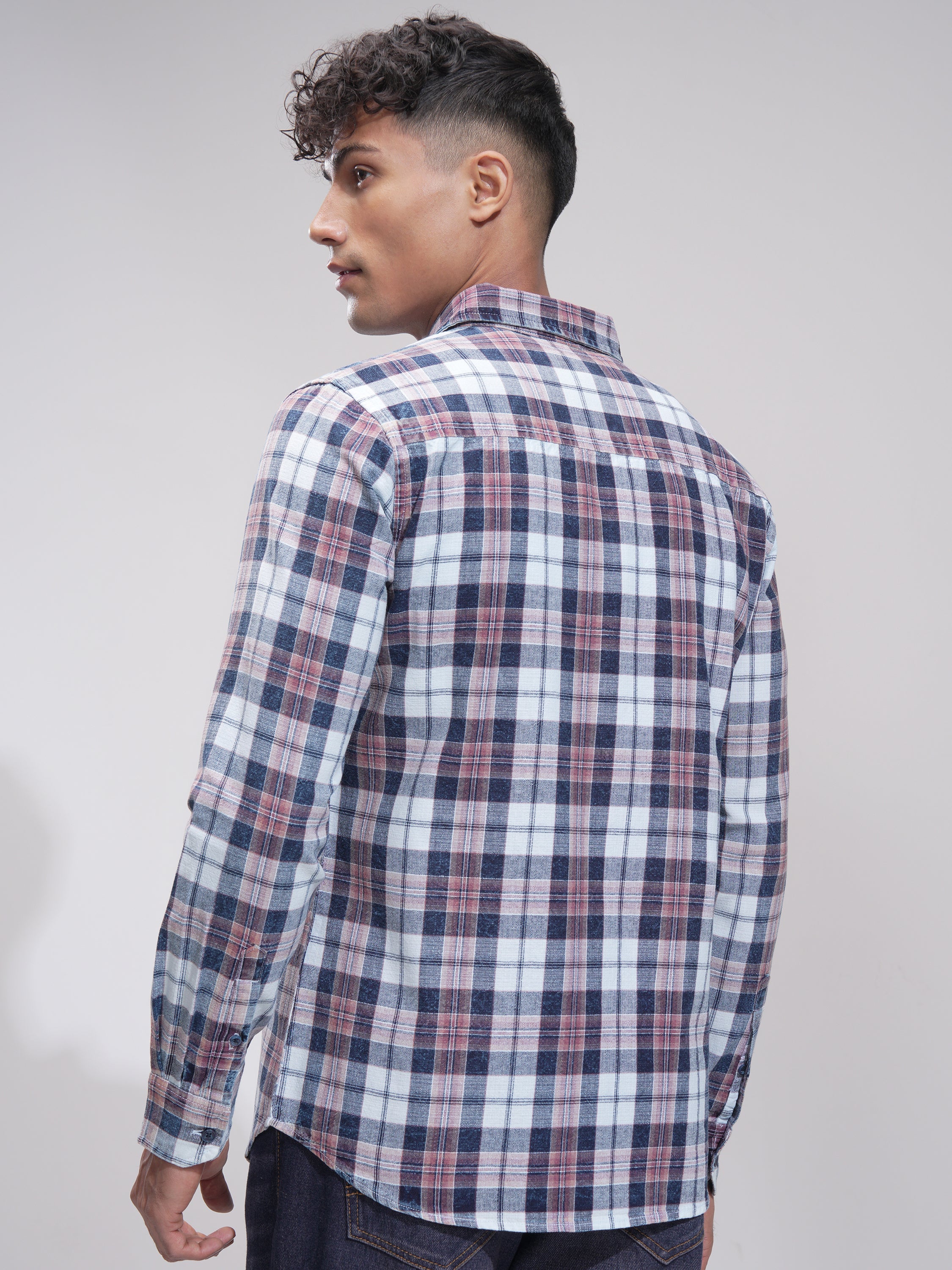 Highlander Men Blue Checked Slim Fit Casual Shirt - Blue - Image 3