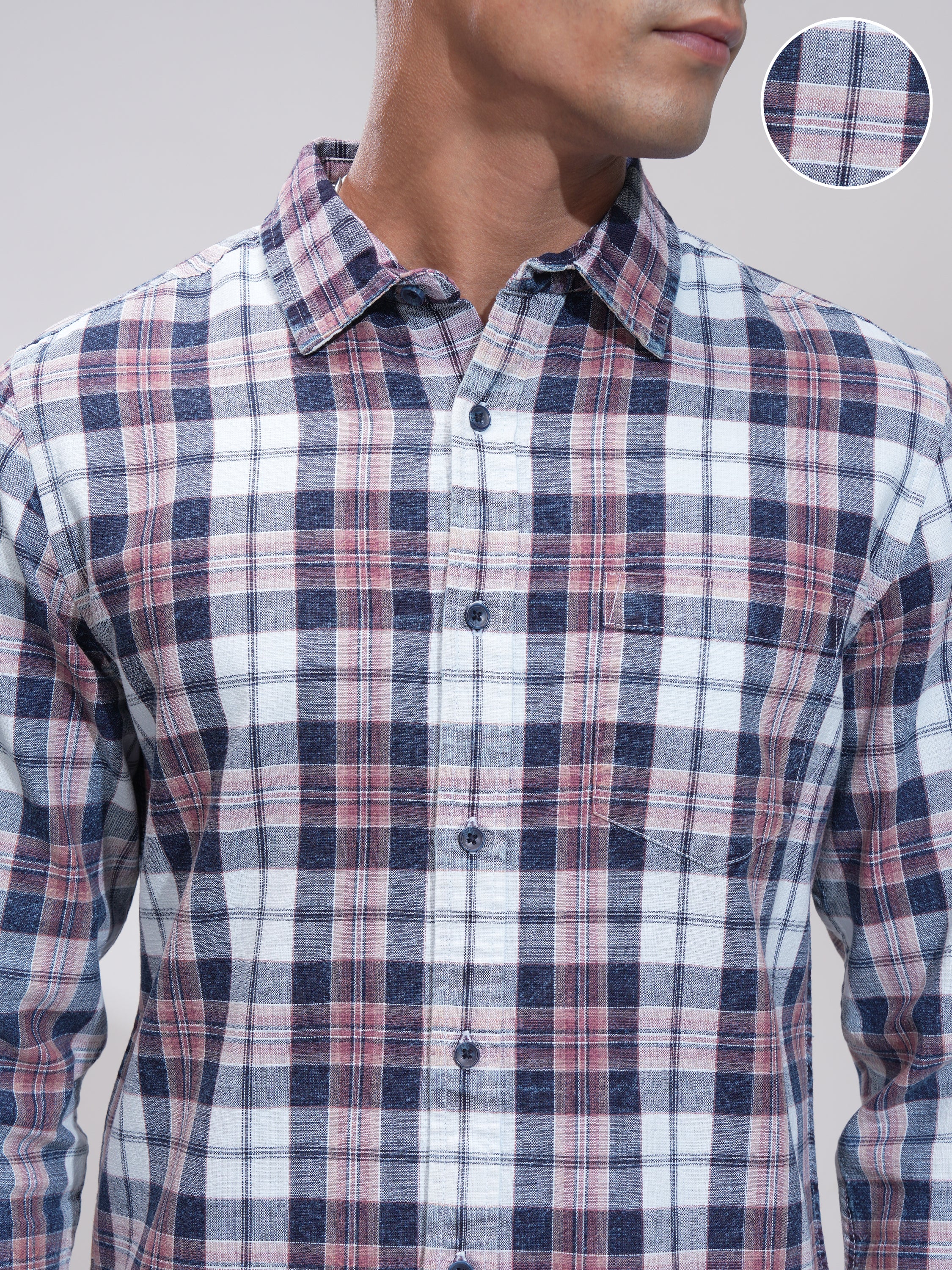 Highlander Men Blue Checked Slim Fit Casual Shirt - Blue - Image 5
