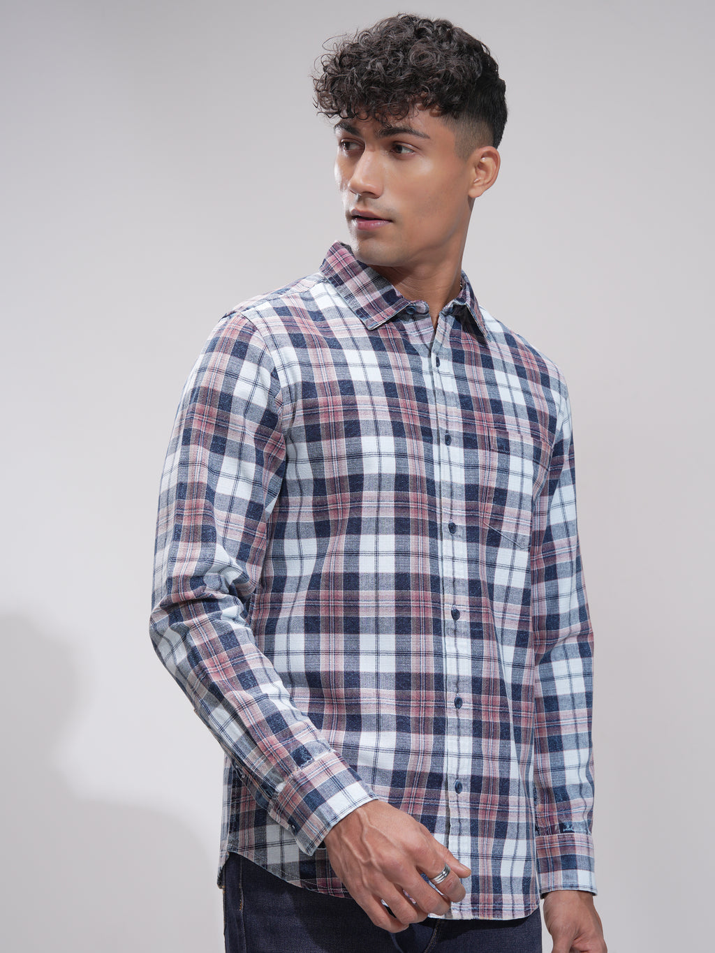 Highlander Men Blue Checked Slim Fit Casual Shirt - Blue - Image 6