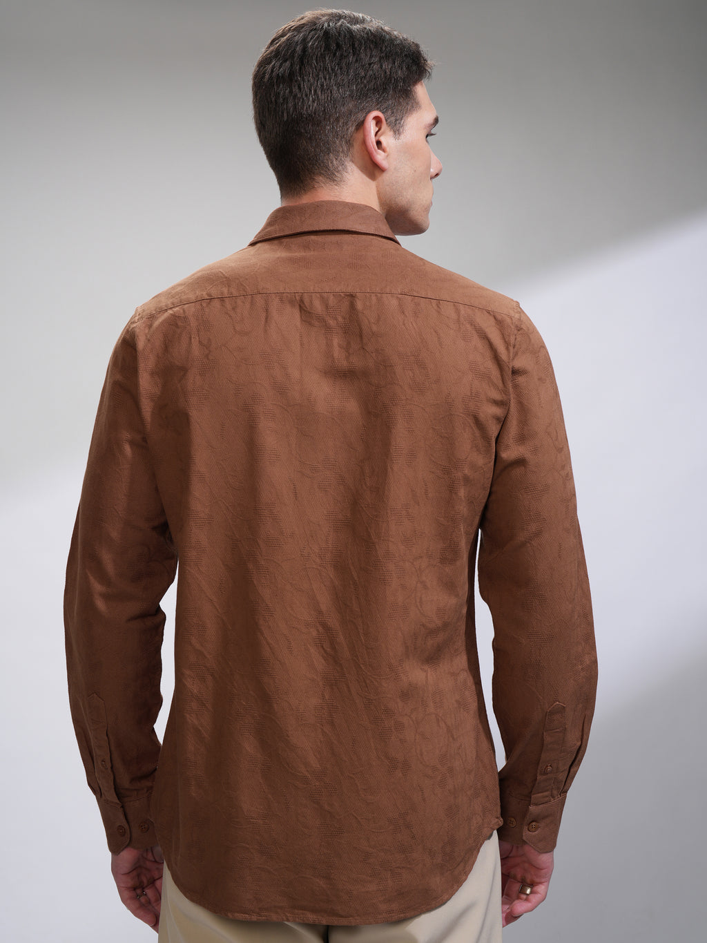 Highlander Men Rust Self Design Slim Fit Casual Shirt - Rust - Image 3