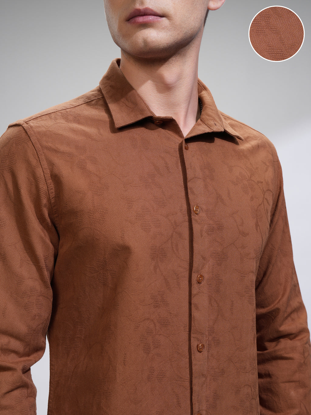 Highlander Men Rust Self Design Slim Fit Casual Shirt - Rust - Image 5