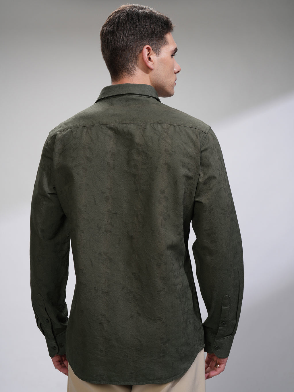 Highlander Men Green Self Design Slim Fit Casual Shirt - Green - Image 3